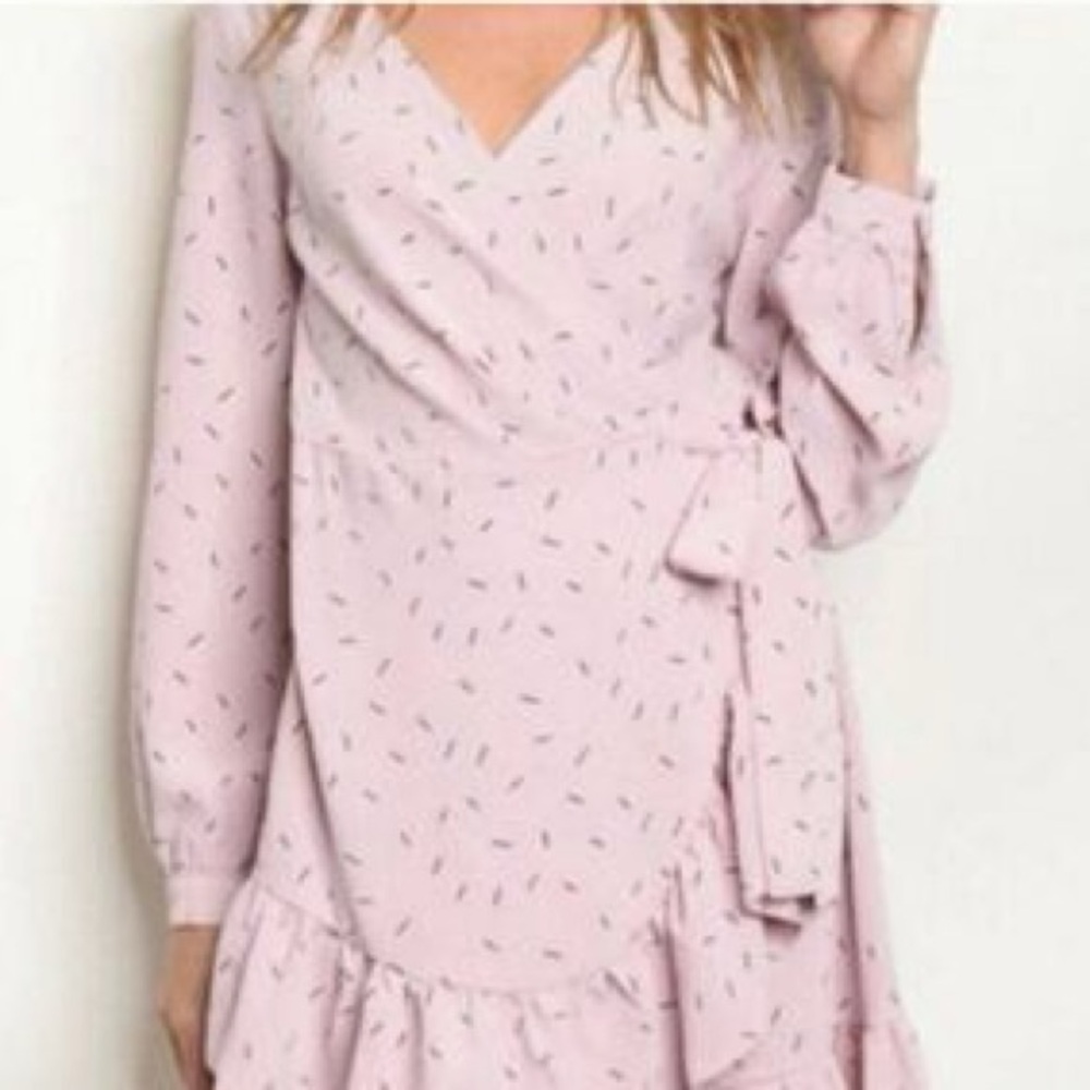 PETAL ROZ LONG SLEEVE WRAP DRESS WITH RUFFLED HEM